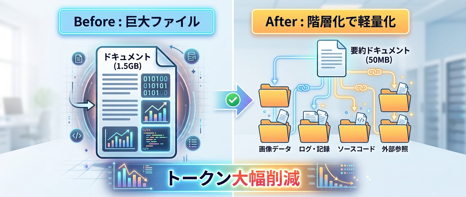 CLAUDE.mdの階層化によるトークン削減のイメージ