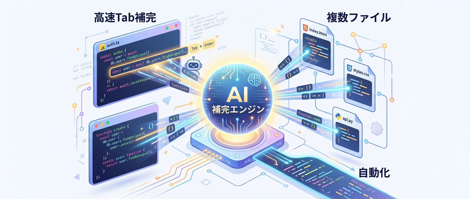 複数ファイルにまたがる高速Tab補完のイメージ