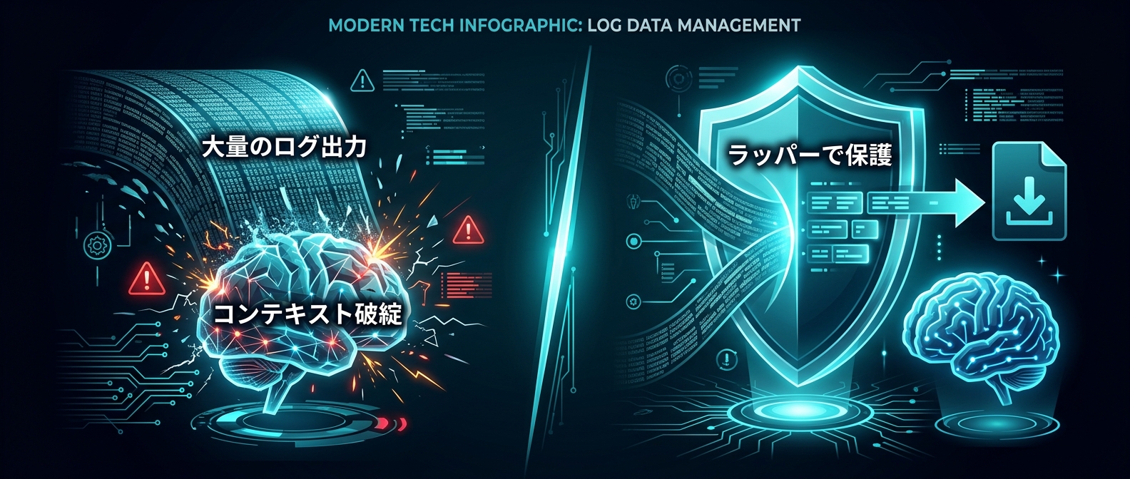 ツールの大量出力によるコンテキスト破綻とラッパーによる保護機構