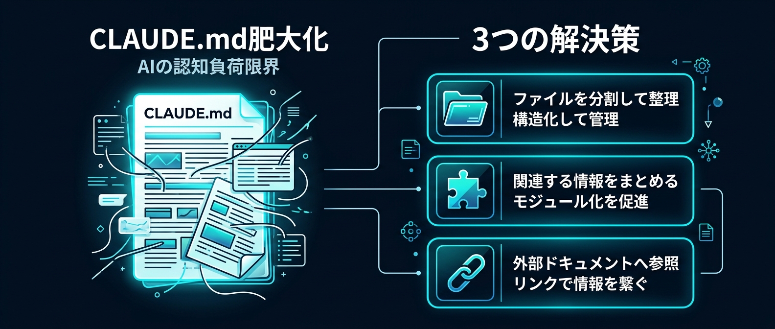 CLAUDE.mdの肥大化による認知負荷と3つの解決策