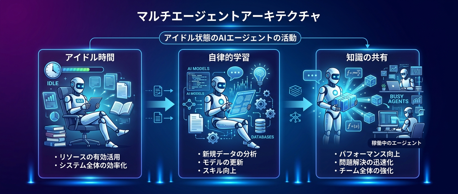 アイドル時間を活用したマルチエージェントの自律的学習エコシステム