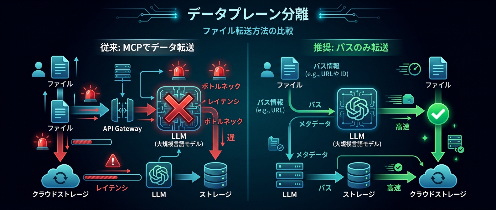 コントロールプレーン（指示）とデータプレーン（ファイル）の分離