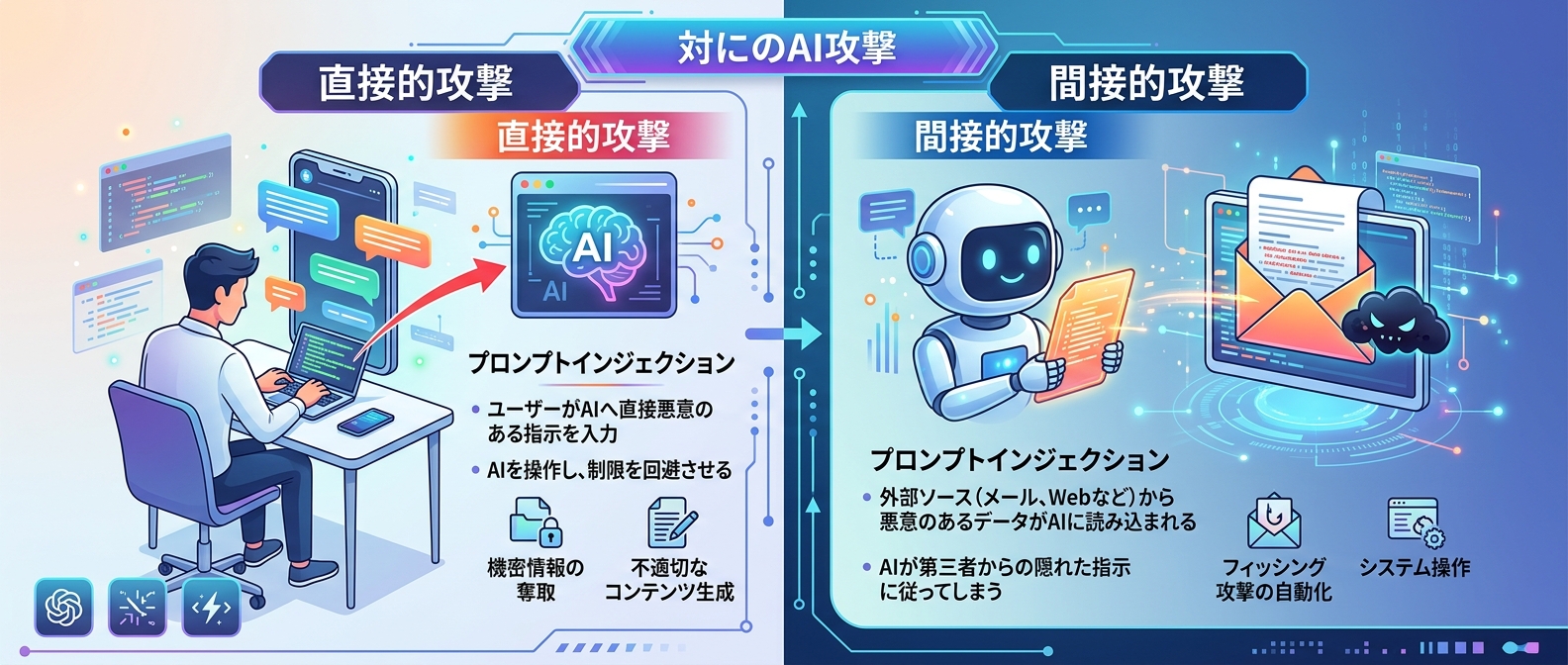 直接的プロンプトインジェクションと間接的プロンプトインジェクションの違い