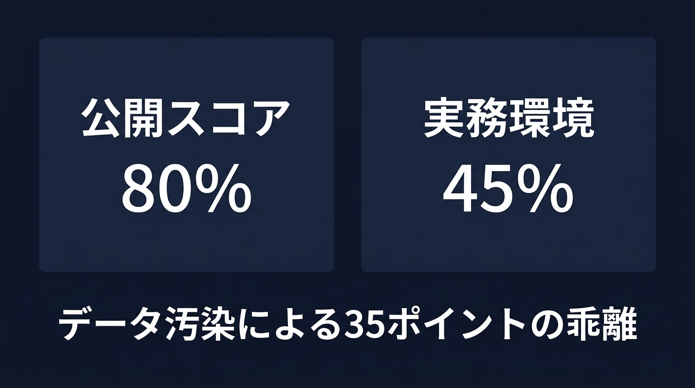 ベンチマークスコアの乖離:公開データ vs 実務コード