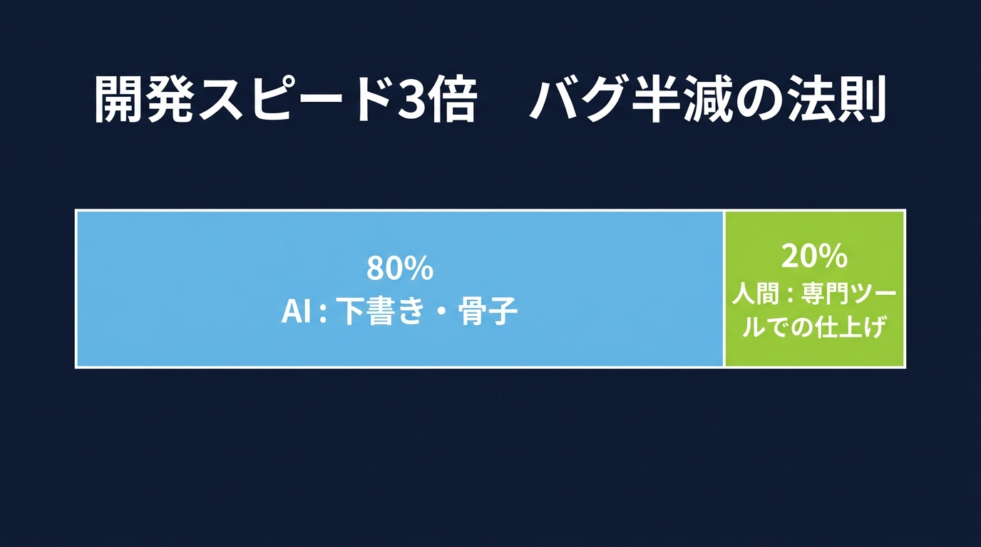 AIと人間が役割を明確に分担することで品質を担保する8:2の法則。