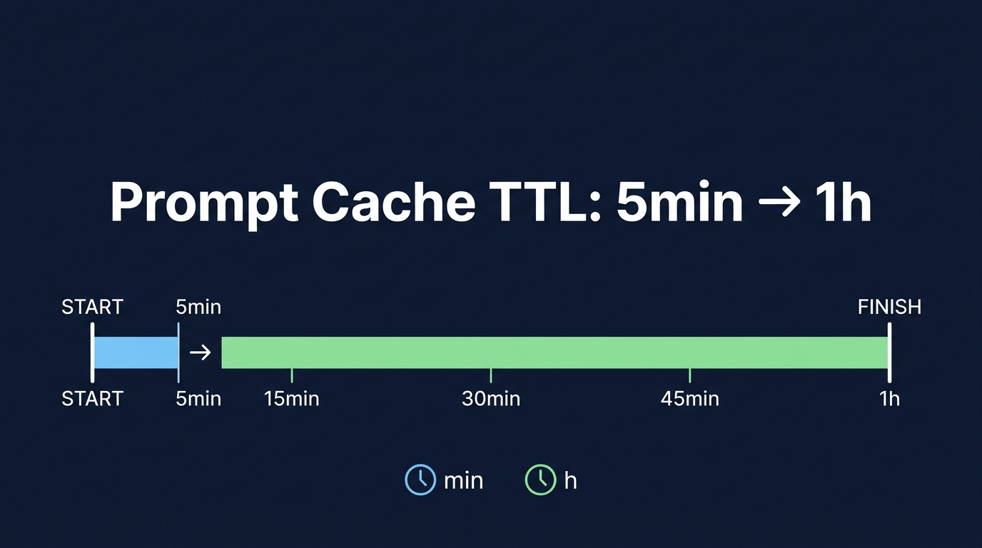 プロンプトキャッシュのTTLが5分から1時間に拡張され、セッション維持能力が向上しました。