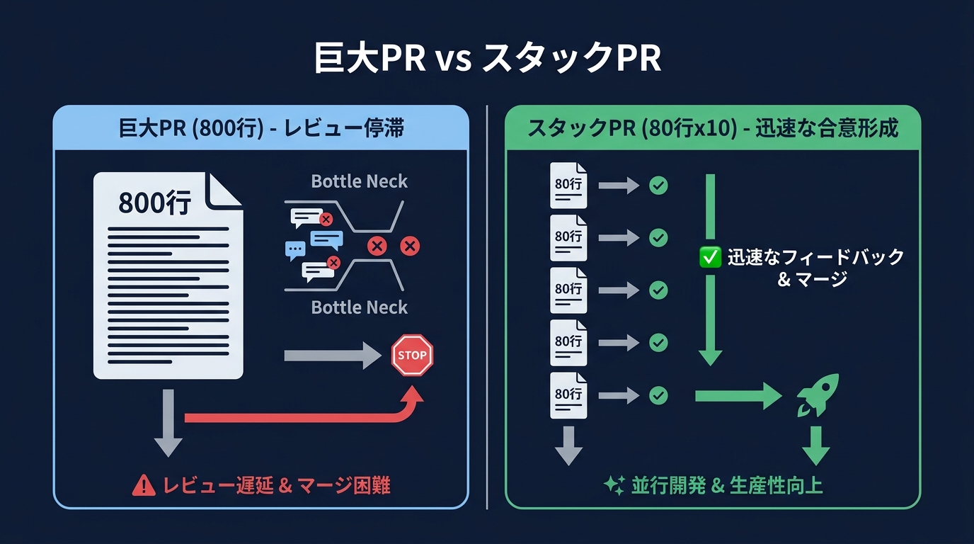 巨大PRとスタックPRのレビュー構造比較