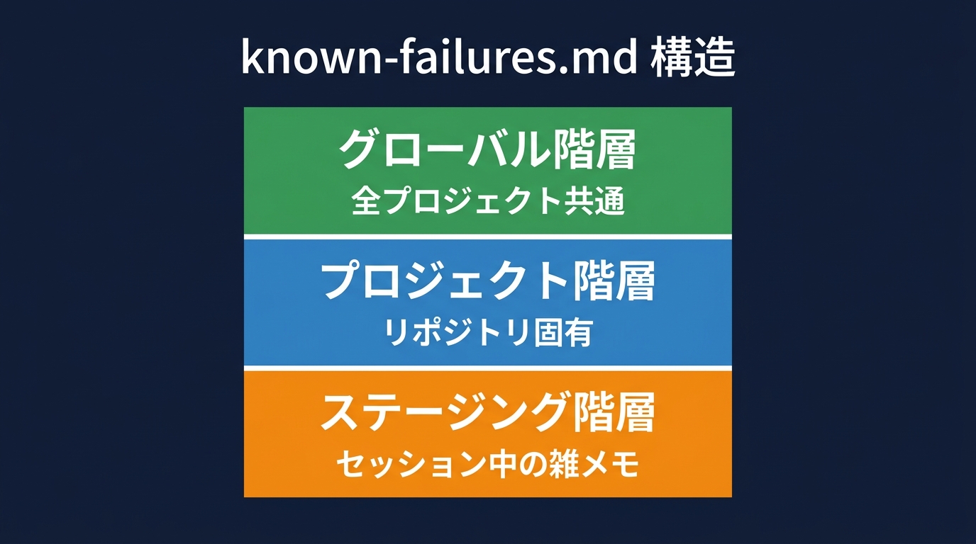 known-failures.mdによるナレッジ階層構造