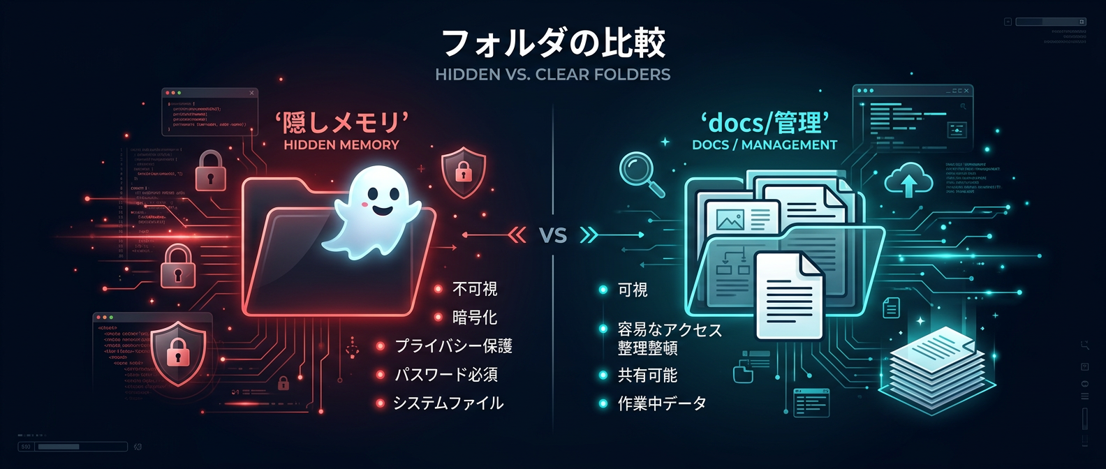 隠しメモリと明示的なドキュメント管理の比較