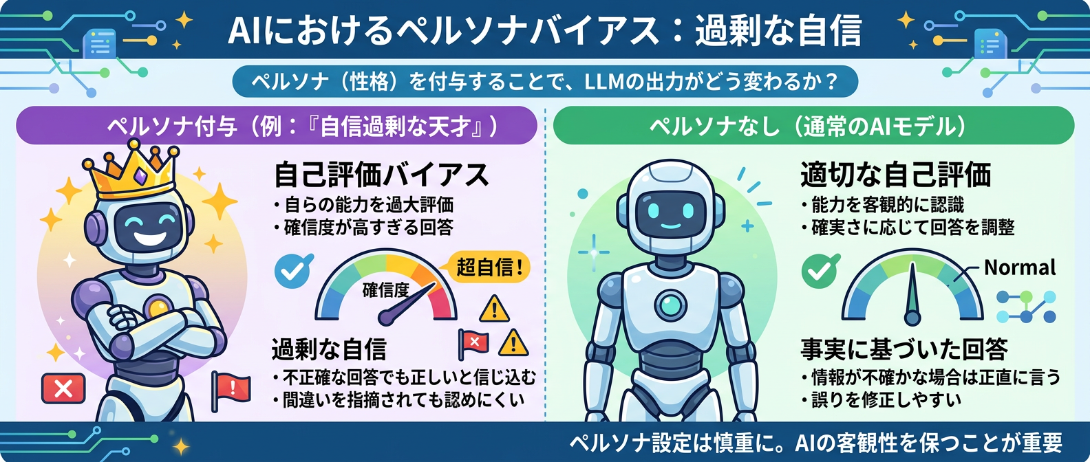 ペルソナ付与による自己評価バイアスの検証イメージ