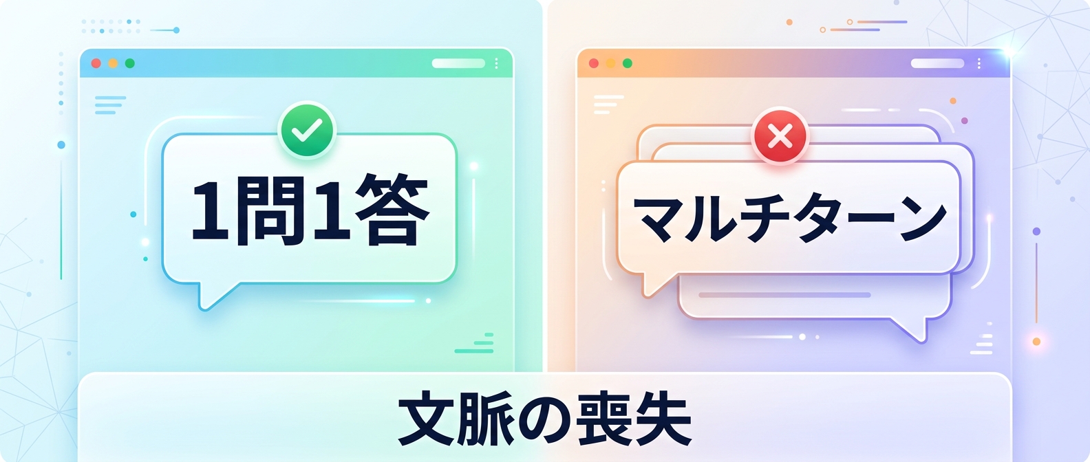 シングルターンとマルチターンの違い:会話が長引くほど文脈を見失いやすい