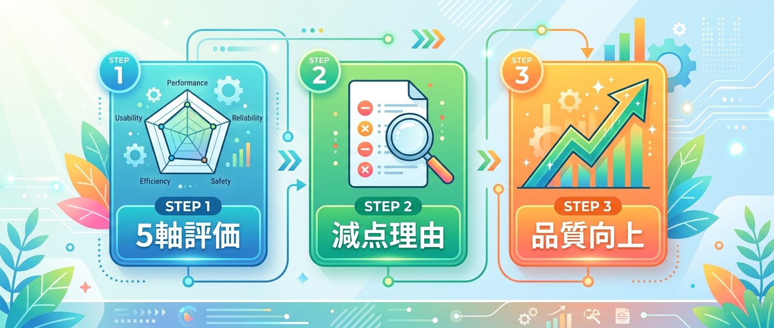 5軸スコアリングによる明確な減点と品質向上のサイクル