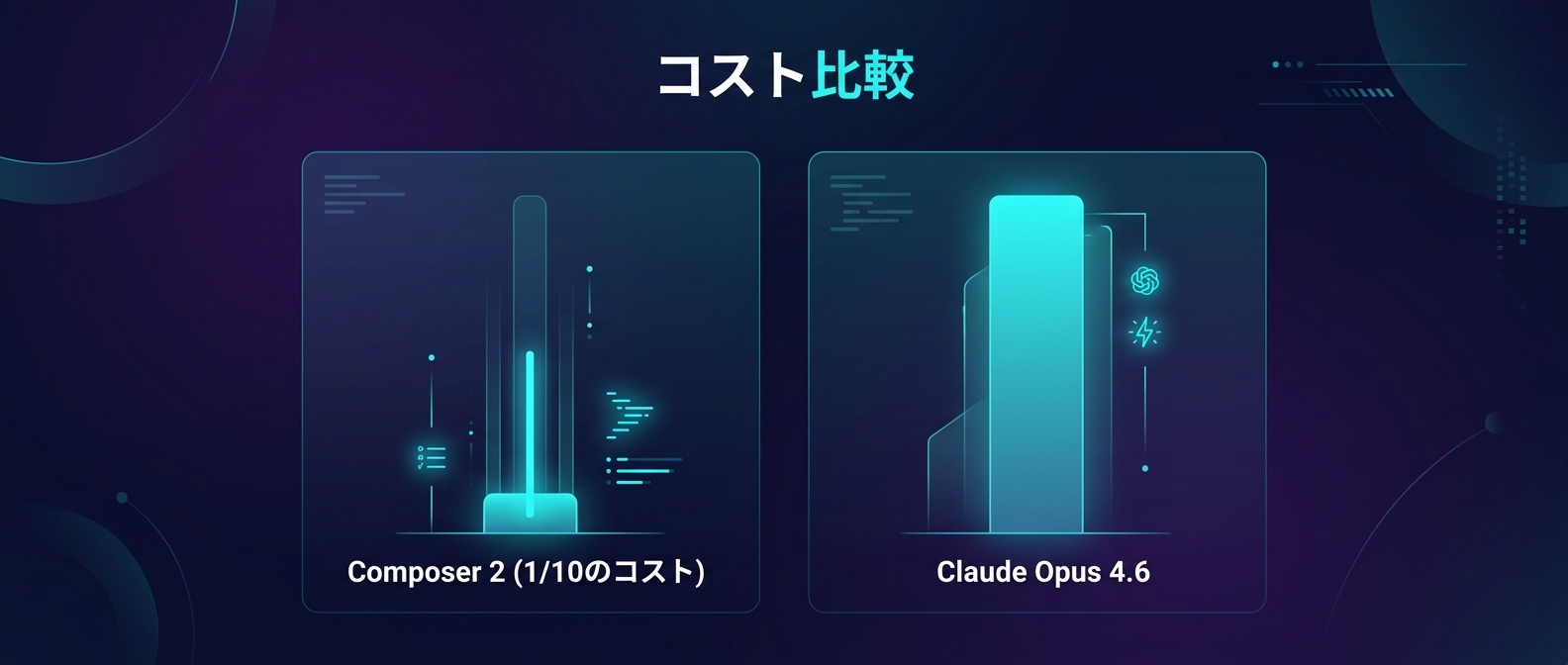 Composer 2はClaude Opus 4.6の10分の1のコストで利用可能