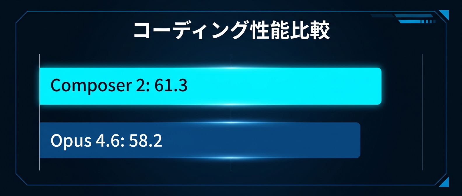 コーディング特化ベンチマーク（CursorBench）での性能比較