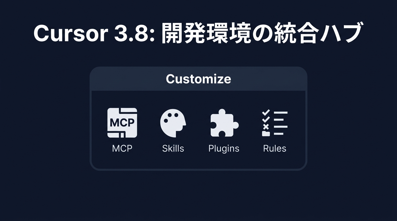 Cursor 3.8のCustomizeページ:開発資産の一元管理