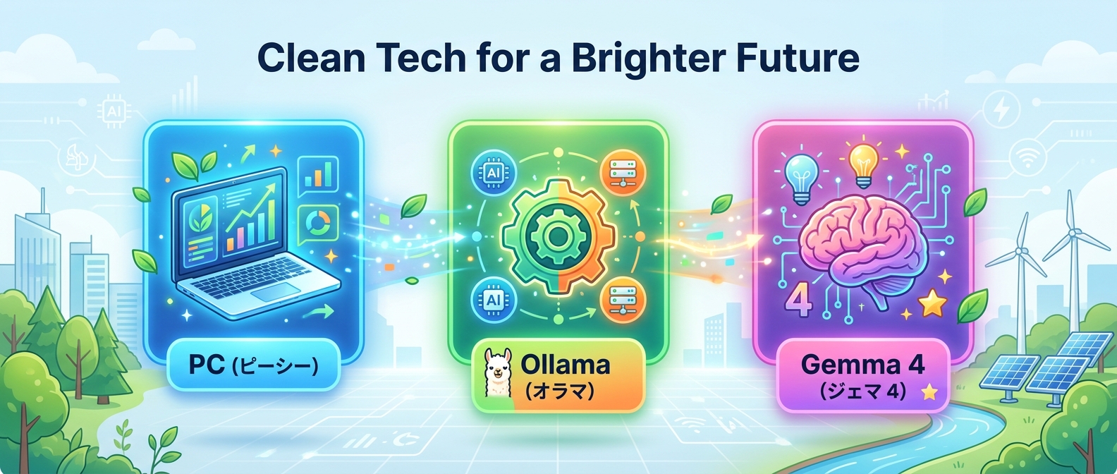 Ollamaを使ったGemma 4のローカル環境構築イメージ