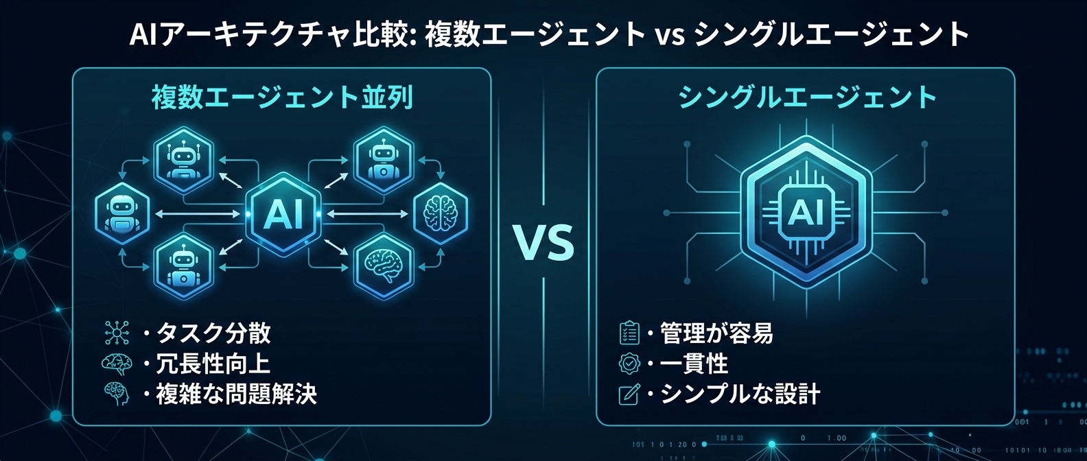 複数エージェントとシングルエージェントのアーキテクチャ比較