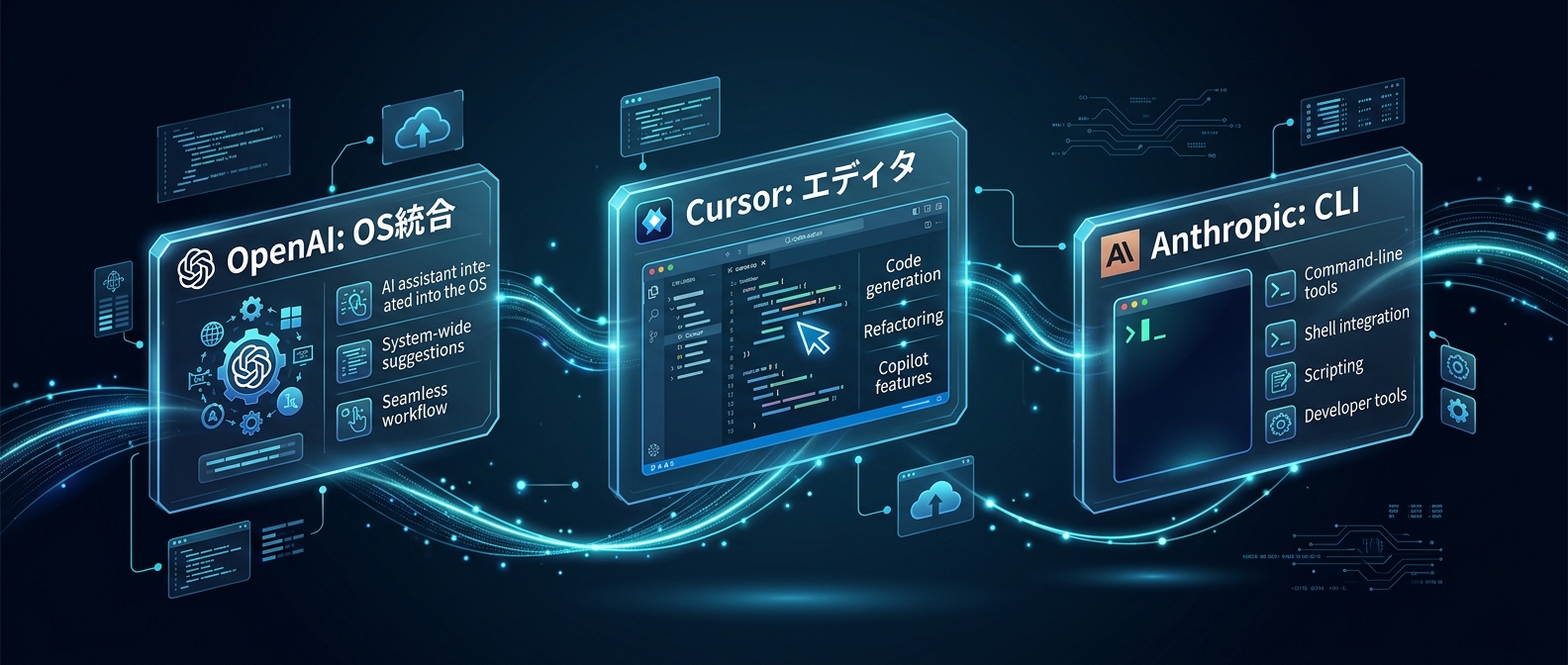 ローカル環境を制する3社のアプローチ(OS統合、エディタ進化、CLI統合)