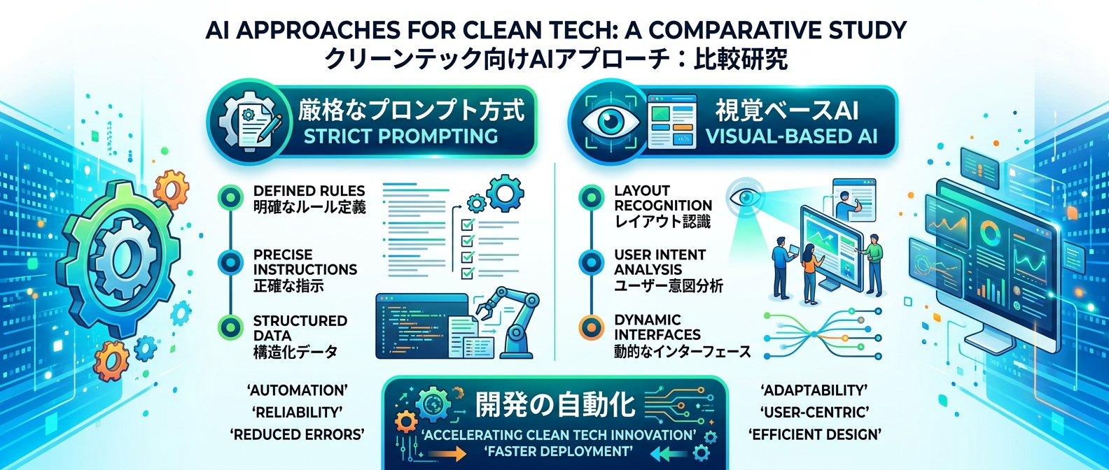テキスト制御（プロンプト）と視覚ベースのAIアプローチ比較