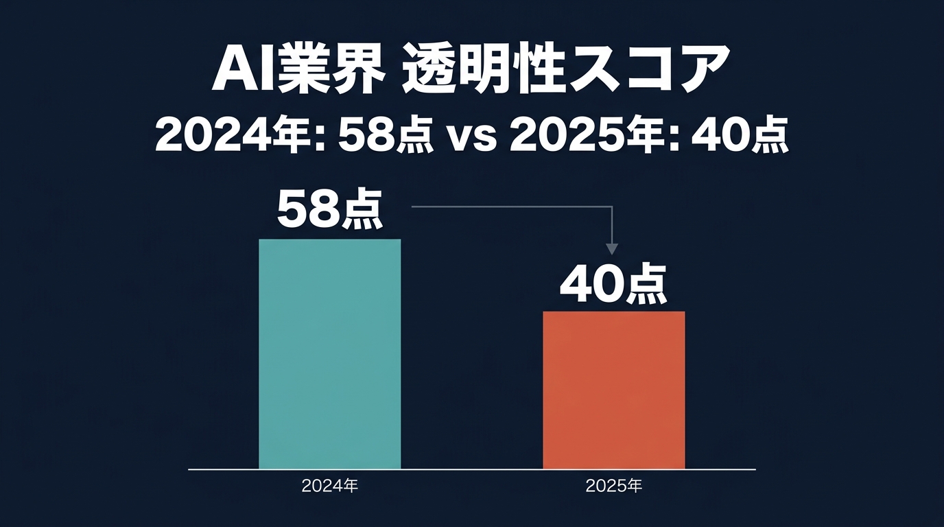 AI業界の透明性スコア急落を示すインフォグラフィック