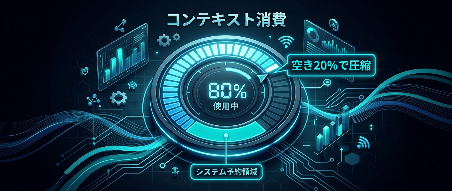 コンテキスト空き容量が20%を切ると過去の会話が圧縮される