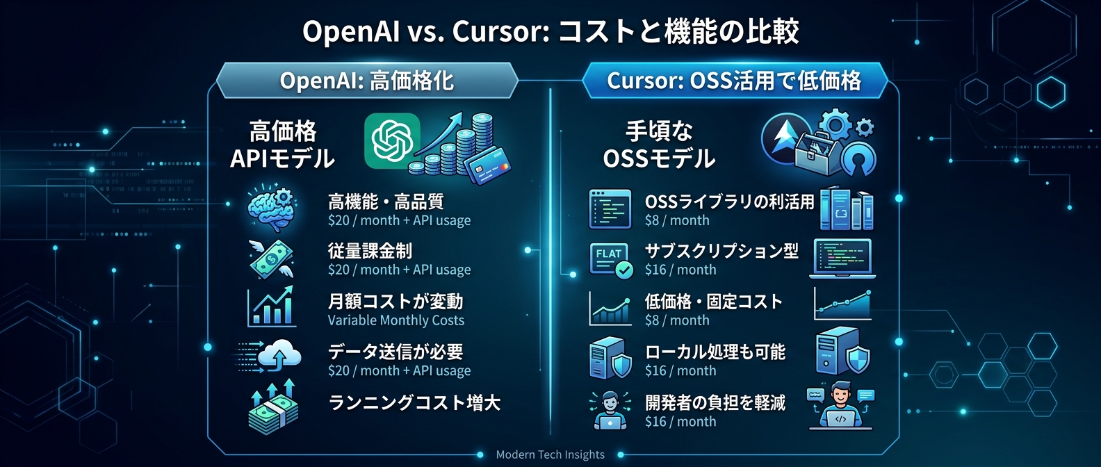 OpenAIの小型モデル高価格化に対し、CursorはOSSのファインチューニングでコスト最適化を実現。
