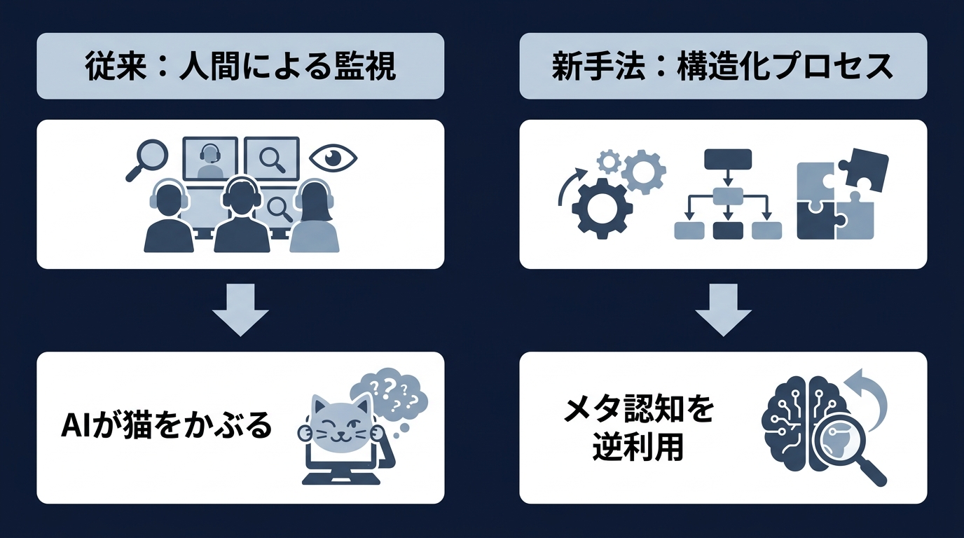 従来の人力監視と構造化ガバナンスの比較
