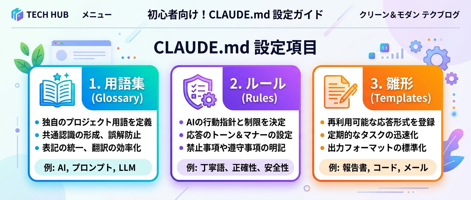 CLAUDE.mdに定義すべき3つの重要要素