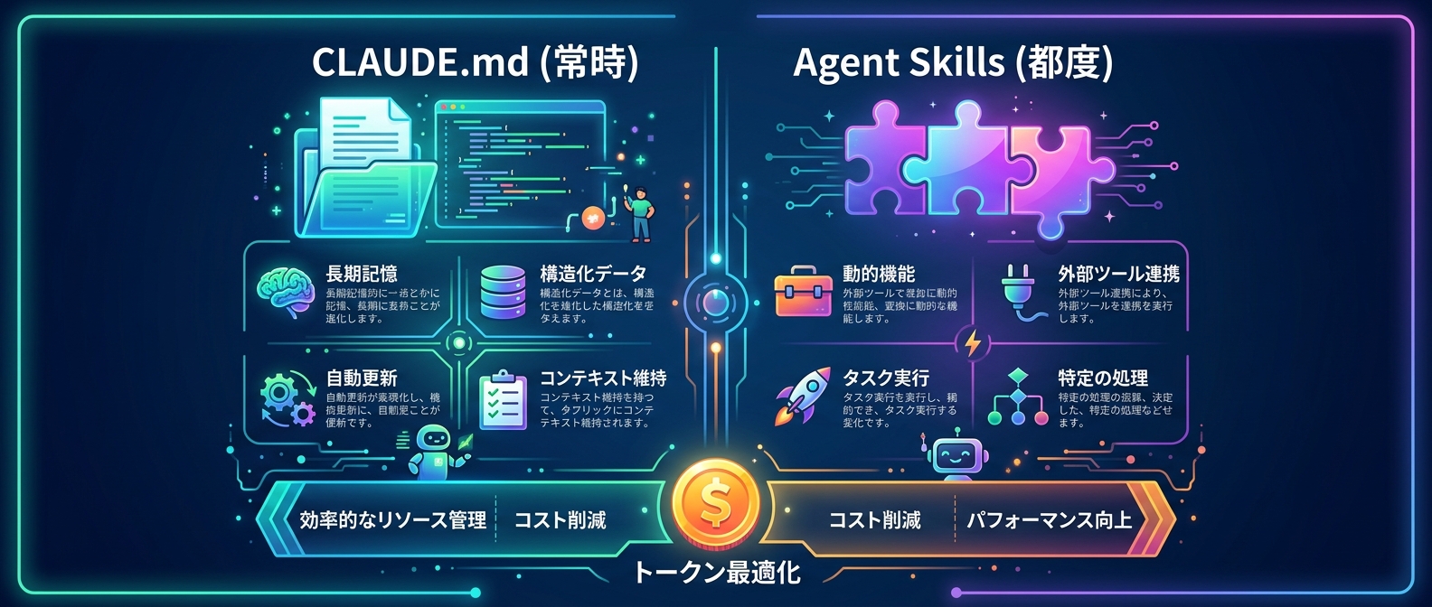 頻度と分量に基づくCLAUDE.mdとAgent Skillsの使い分け