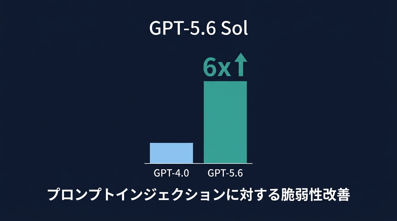 GPT-5.6 Solの脆弱性改善率（4ヶ月前比）
