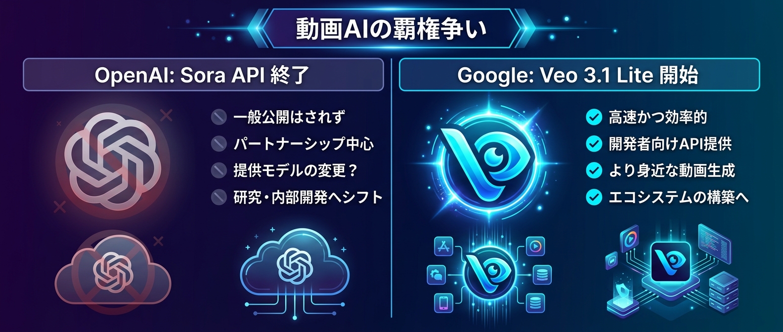 Sora撤退とVeo 3.1 Lite投入によるプラットフォーマーの戦略分岐