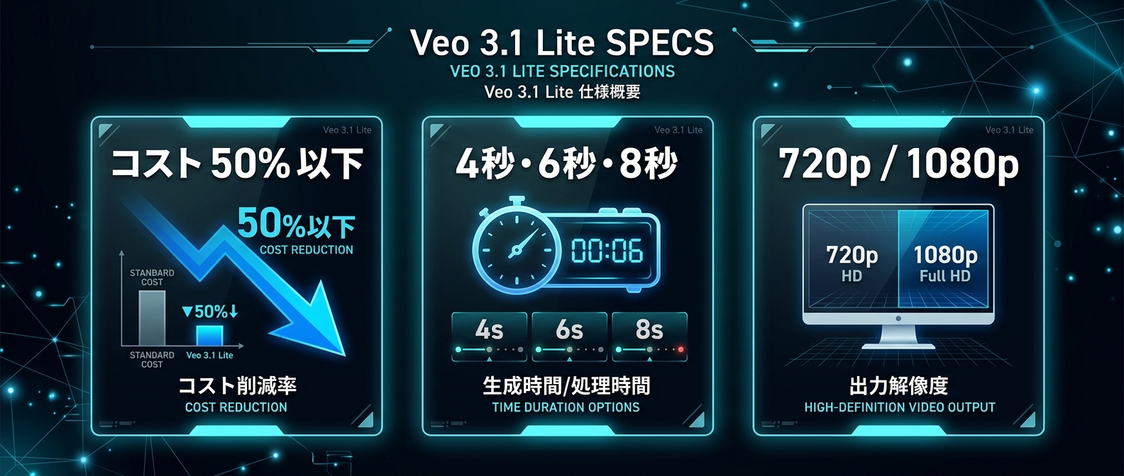商用化の壁を破壊するVeo 3.1 Liteのコストパフォーマンスと仕様