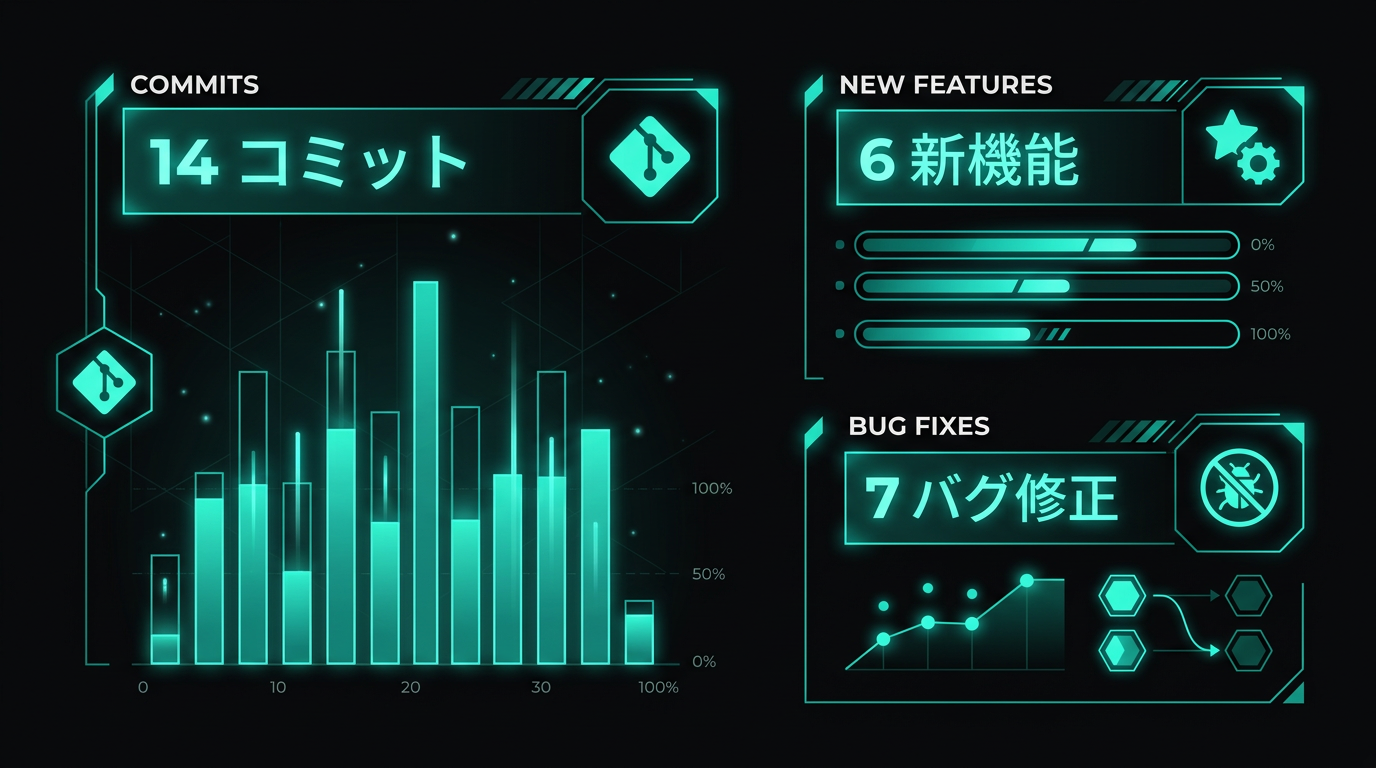 本日の開発データ：14コミットの内訳