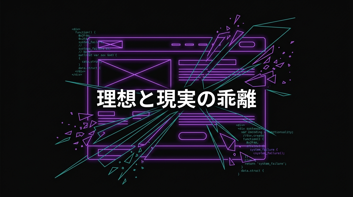 開発者が直面する「理想と現実」の乖離を抽象化したビジュアル
