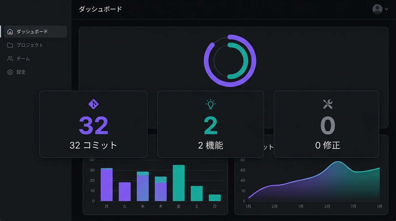 開発の進捗とコミット状況をまとめた統計インフォグラフィック