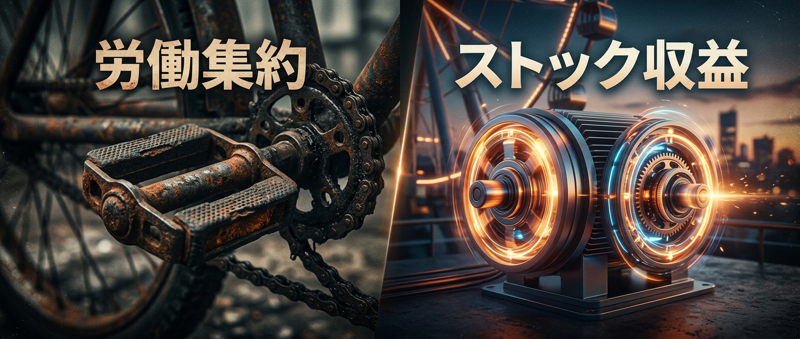 労働集約とストック収益の違いは、「ペダル」と「モーター」の差だ。