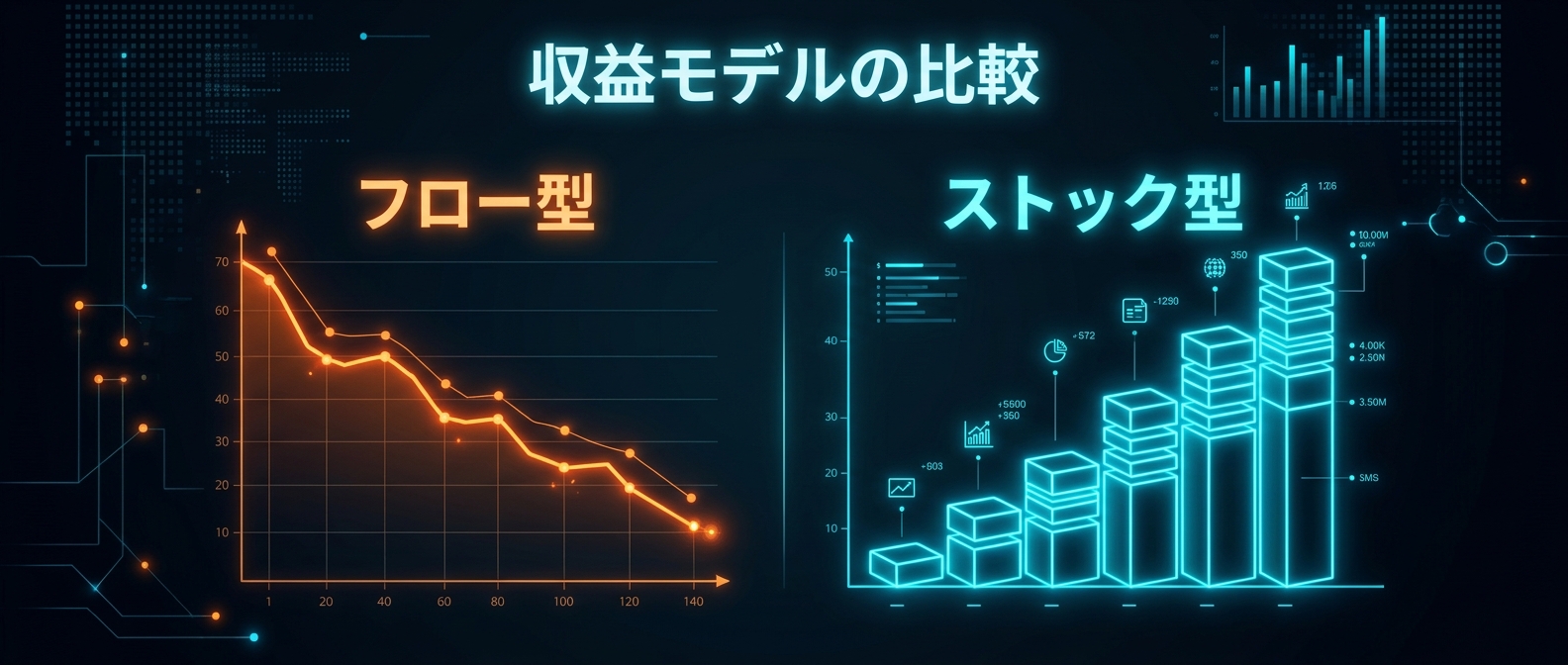 労働集約型とストック型の収益モデルの違い。