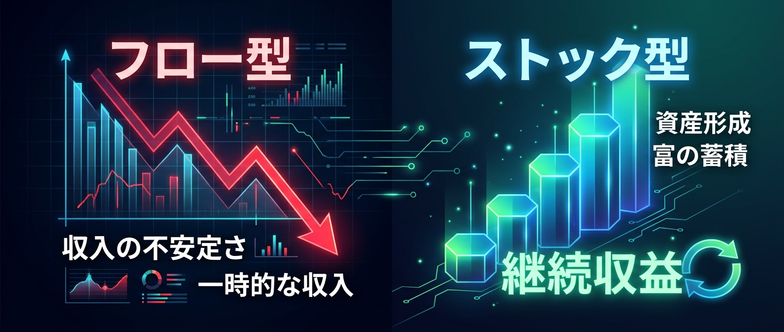 毎月ゼロから作る収益と、積み上がるストック収益の違い。