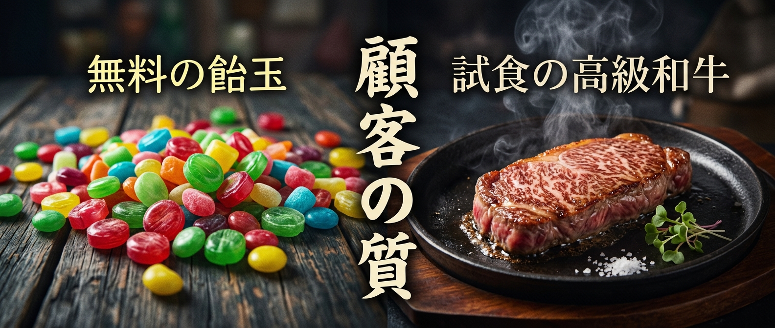 無料の飴玉に群がる子供たちか、高級肉の匂いに立ち止まる大人か。
