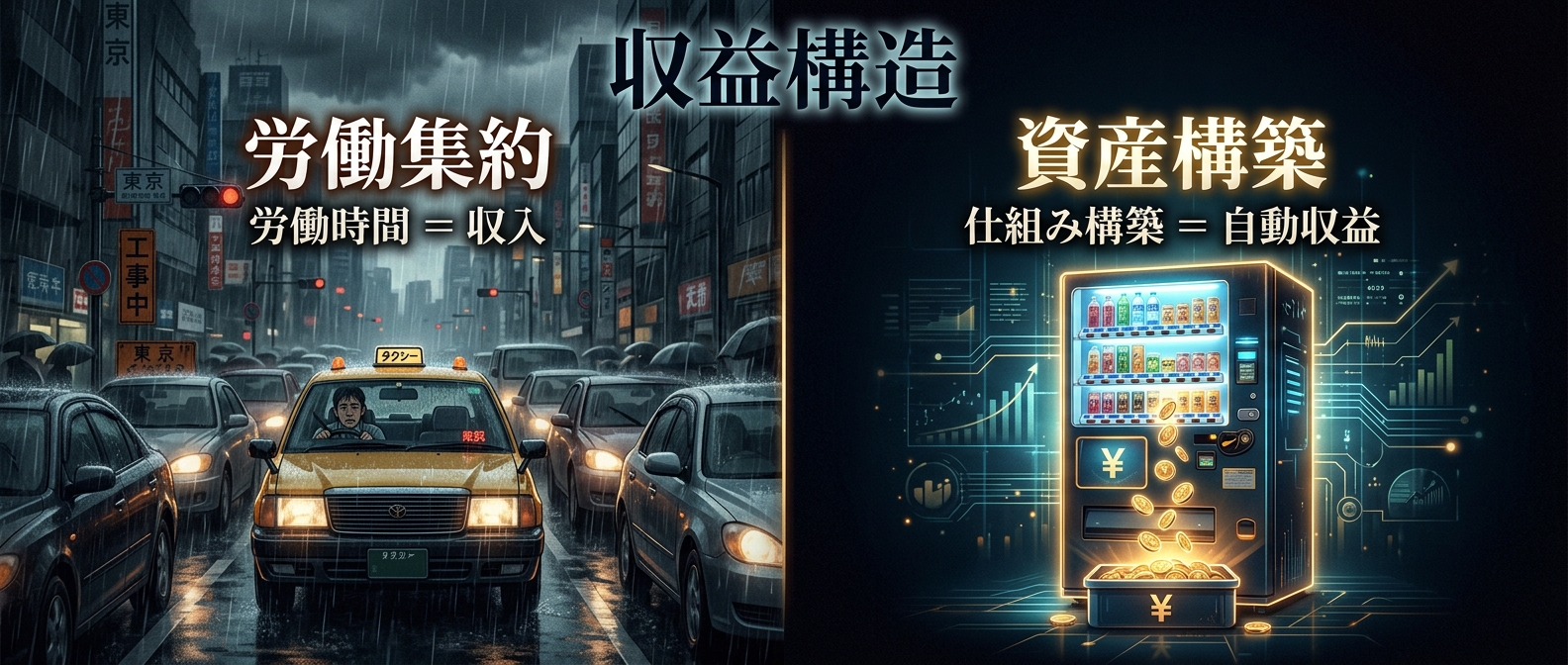 「走った分だけ稼げるタクシー」と「自動で稼ぐ自販機」の決定的な違い。