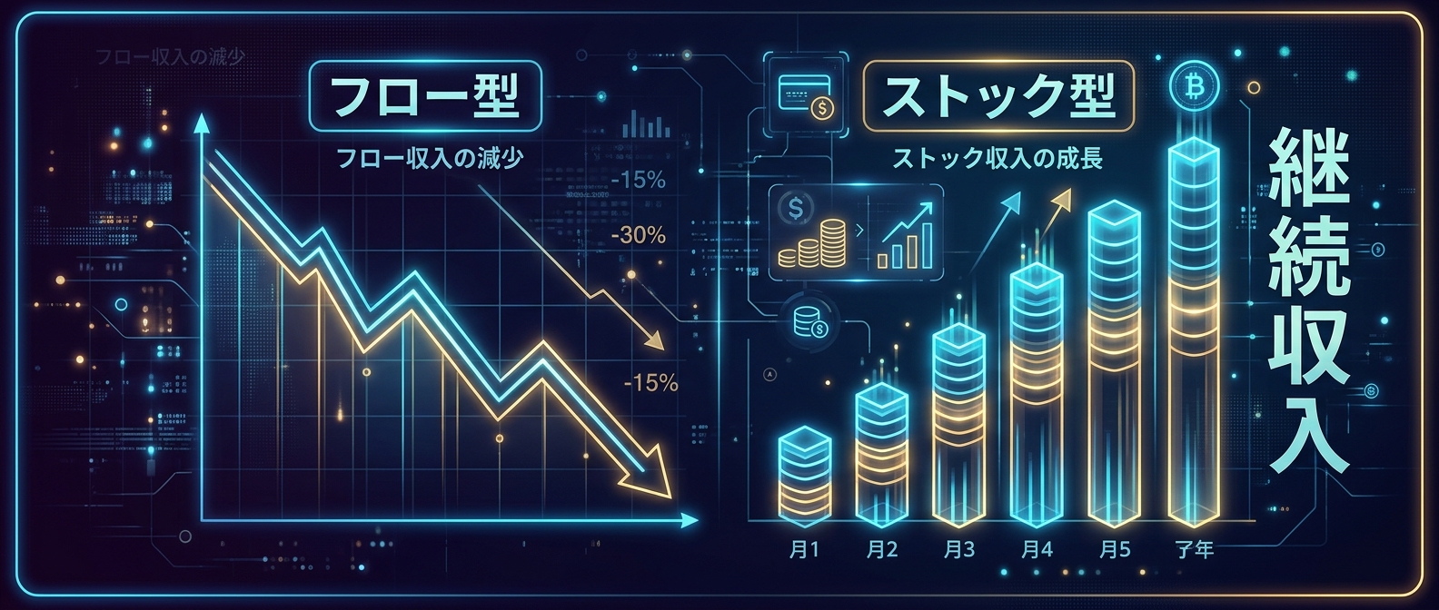 労働集約型の「フロー」から、自動で積み上がる「ストック」への転換。