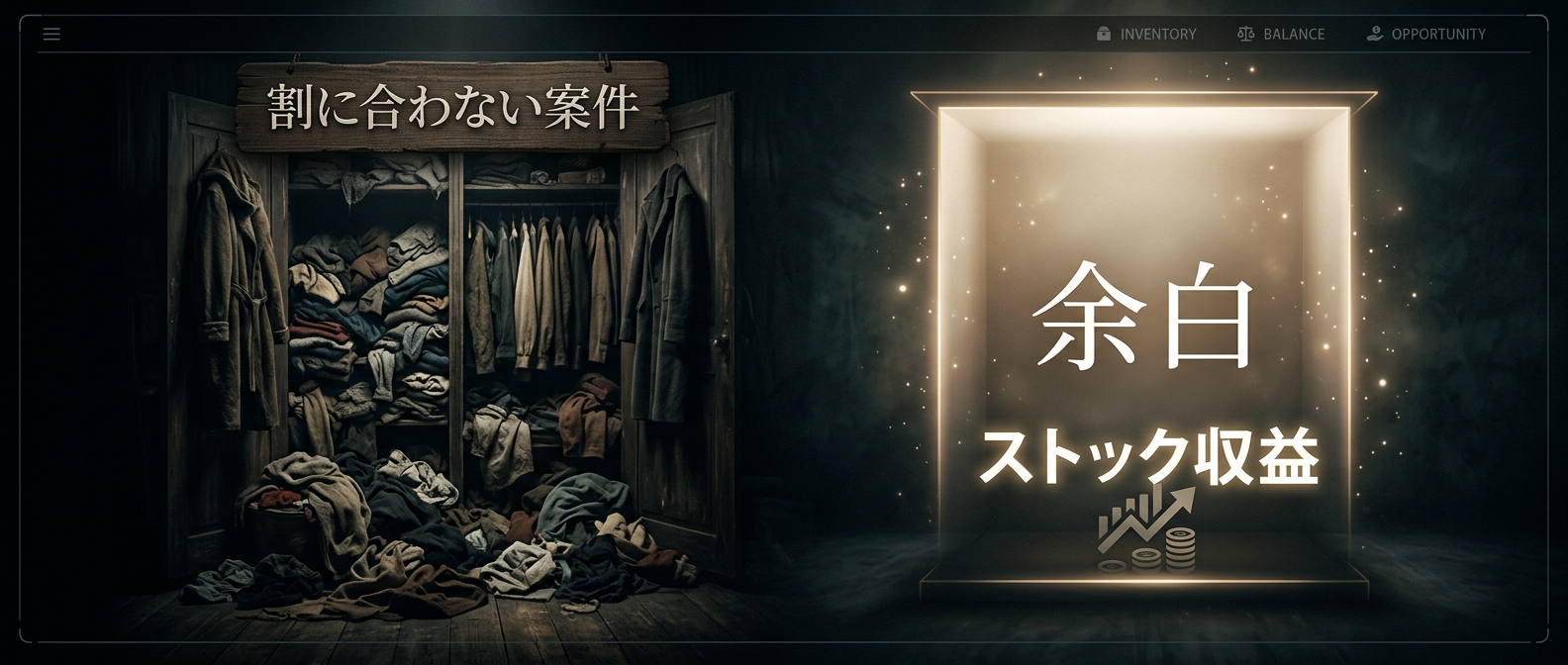 古い服(割に合わない案件)を手放さなければ、新しい服(ストック収益)を入れる余白は生まれない。