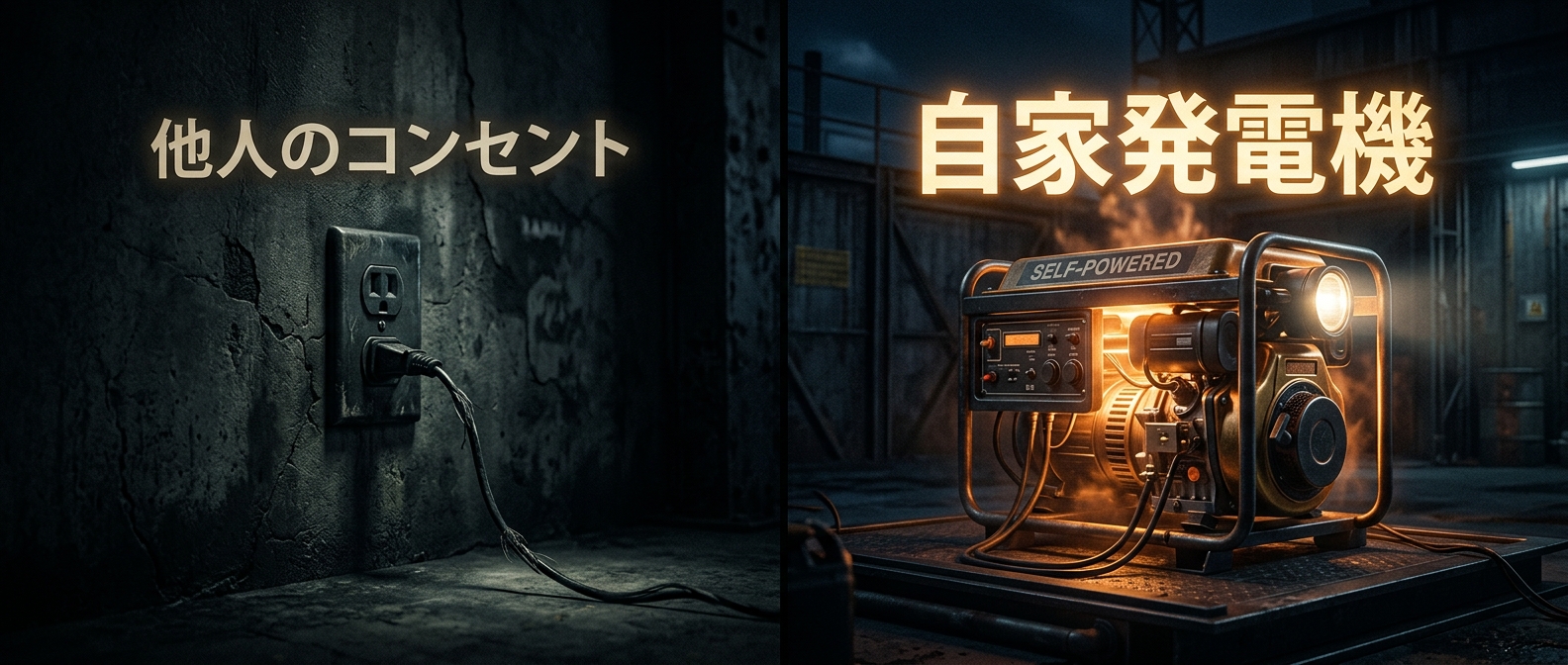 他人のインフラに依存するのではなく、自らの手で安定して電力を生み出し続ける「自家発電機」。