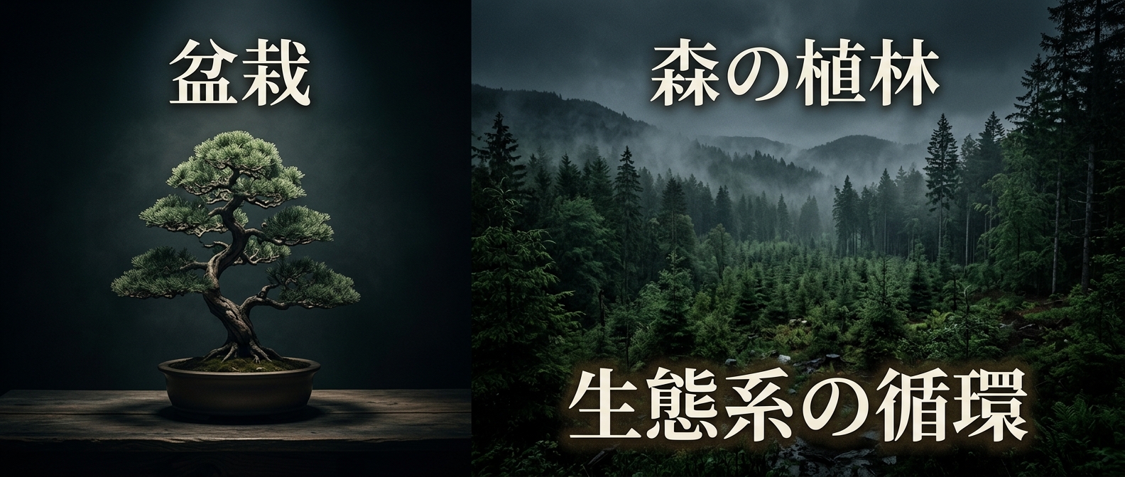 完璧を求める「盆栽」と、循環を前提とする「森」。