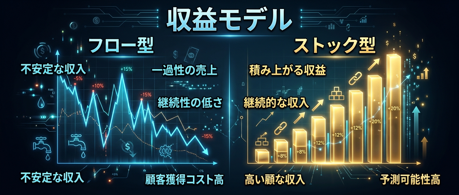 労働を切り売りするフロー型と、資産が積み上がるストック型。
