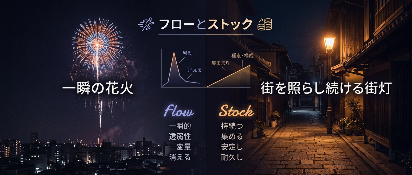 打ち上がる一瞬の花火か、街を照らし続ける街灯か。