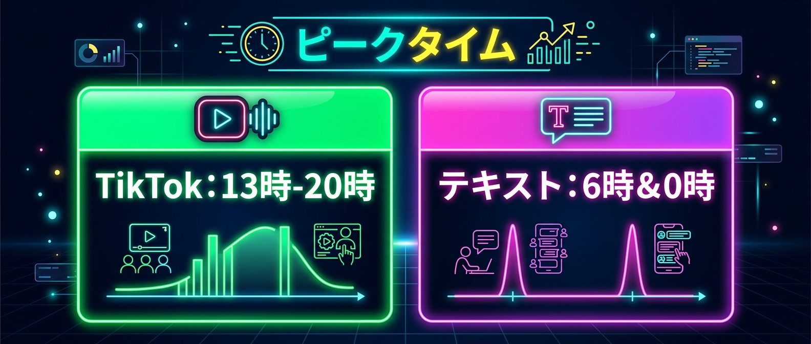動画とテキストで完全に逆転するピークタイム
