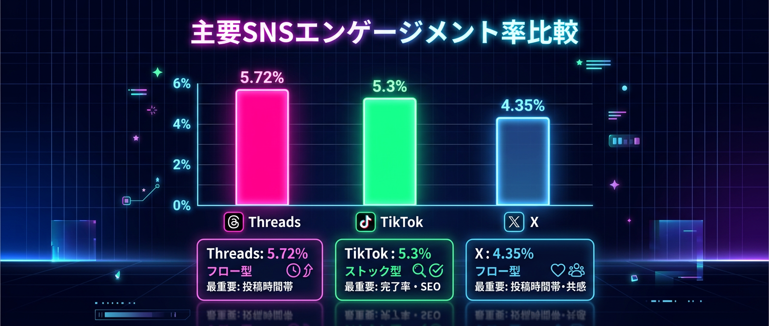主要SNSの平均エンゲージメント率と特性比較