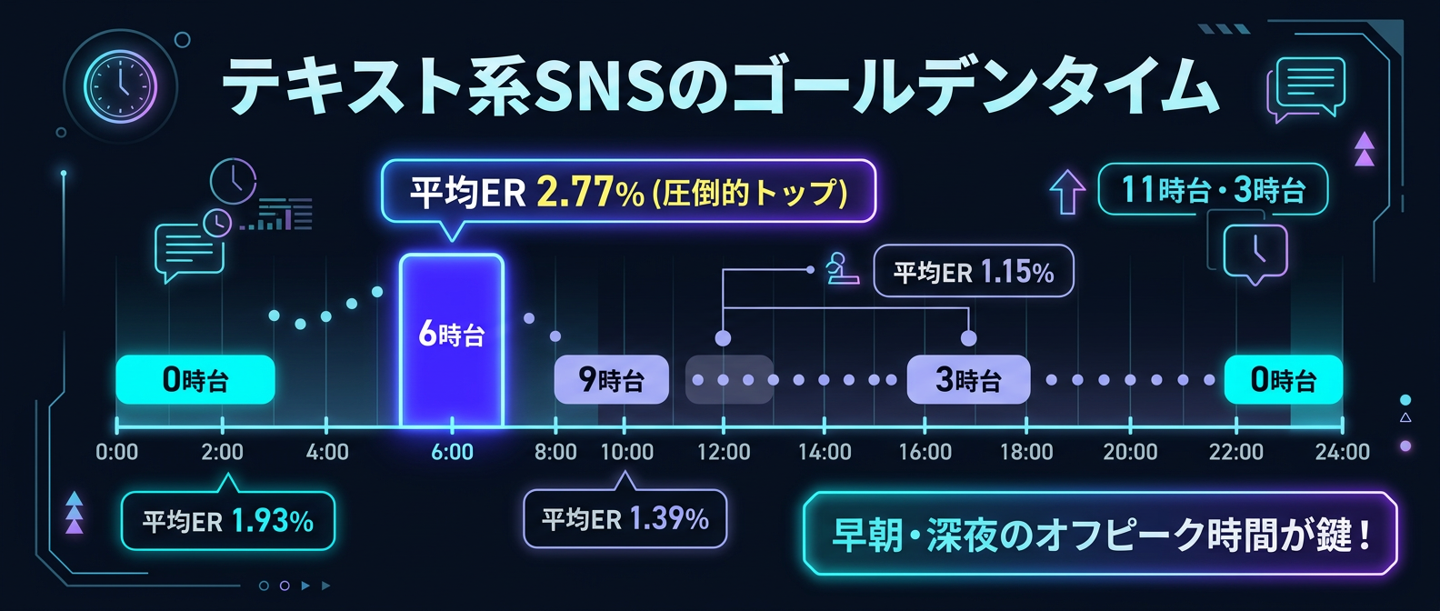 テキスト系SNSの高エンゲージメント時間帯データ