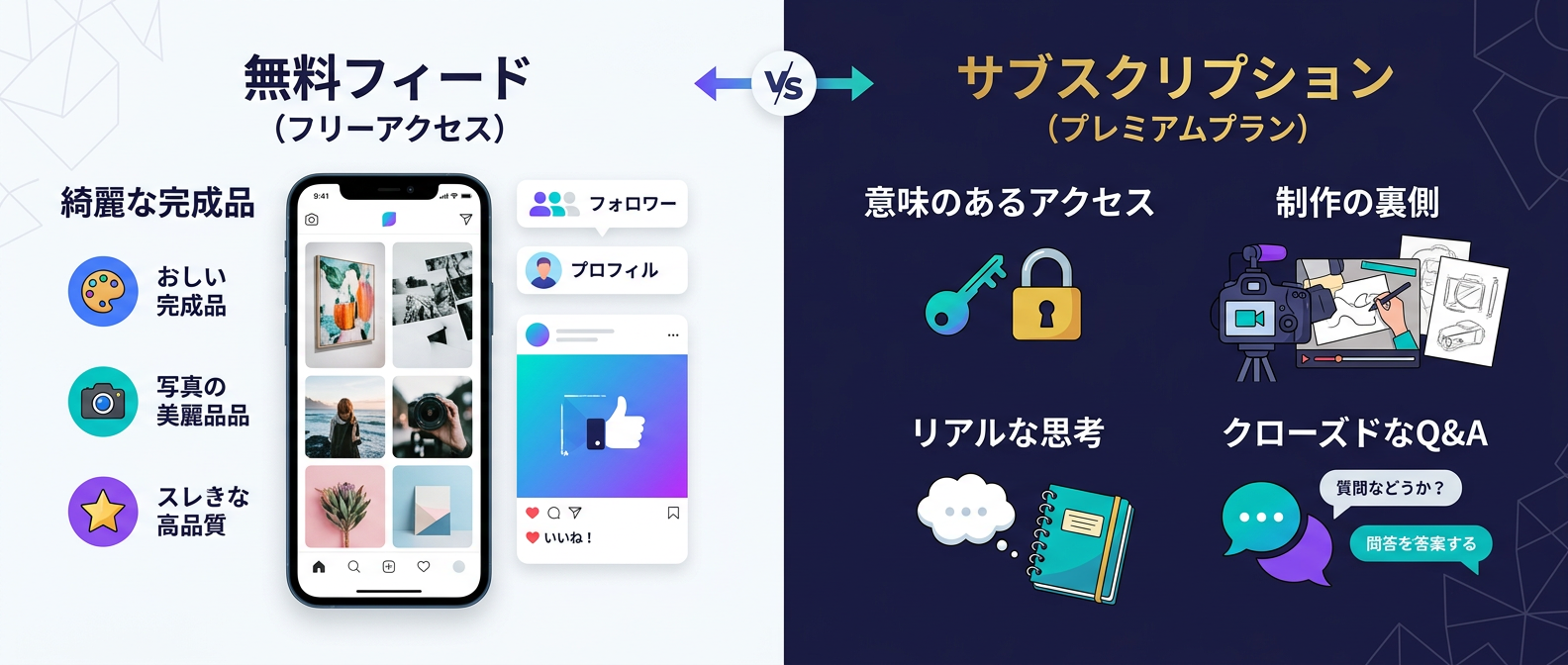 無料フィードとサブスクリプションのコンテンツ比較